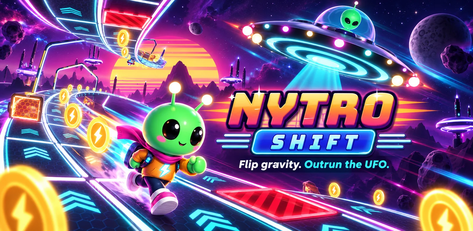 NYTRO SHIFT — a gravity-flipping neon runner starring ZIPP