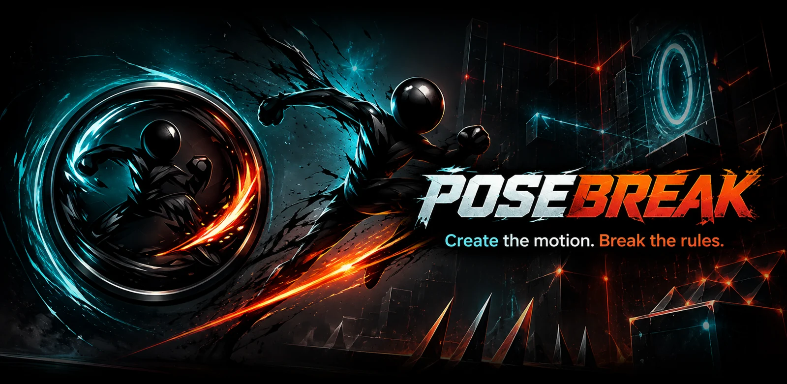 POSEBREAK — kinetic stickman puzzle-action artwork