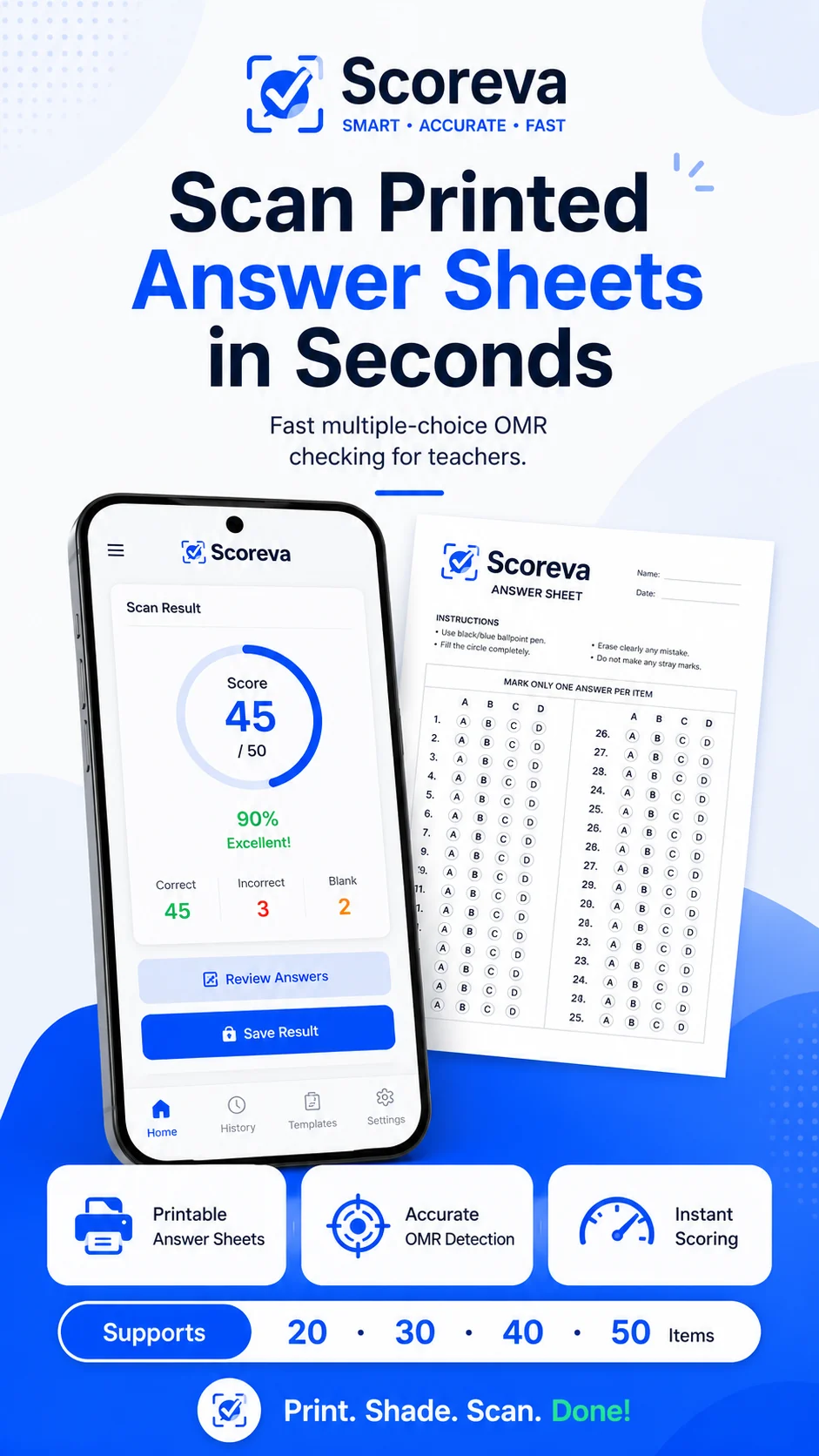 Scoreva: Scan printed answer sheets